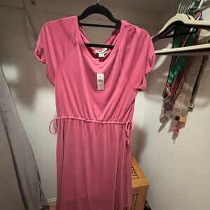 Women's Pink Casual Drawstring Waist Dress
